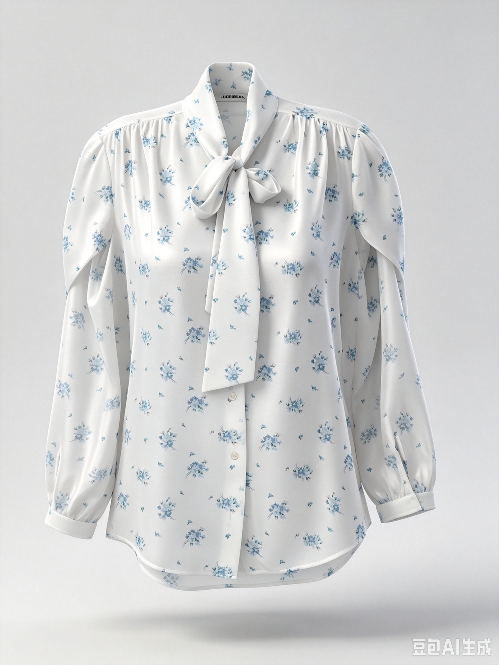 Balenciaga White Blouse with Light Blue Floral Bow